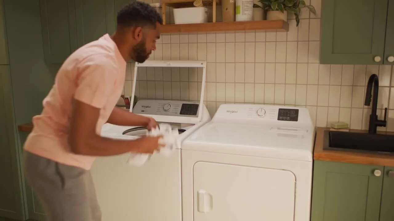 Modern washer dryer combo unit in a compact laundry space